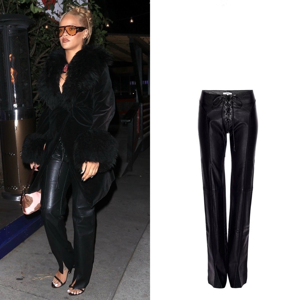 Miaou Black Leather Lace-Up Pants